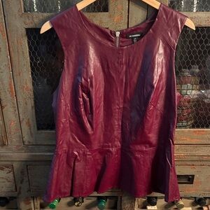Le Chateau Women's Plum Leather Peplum Top